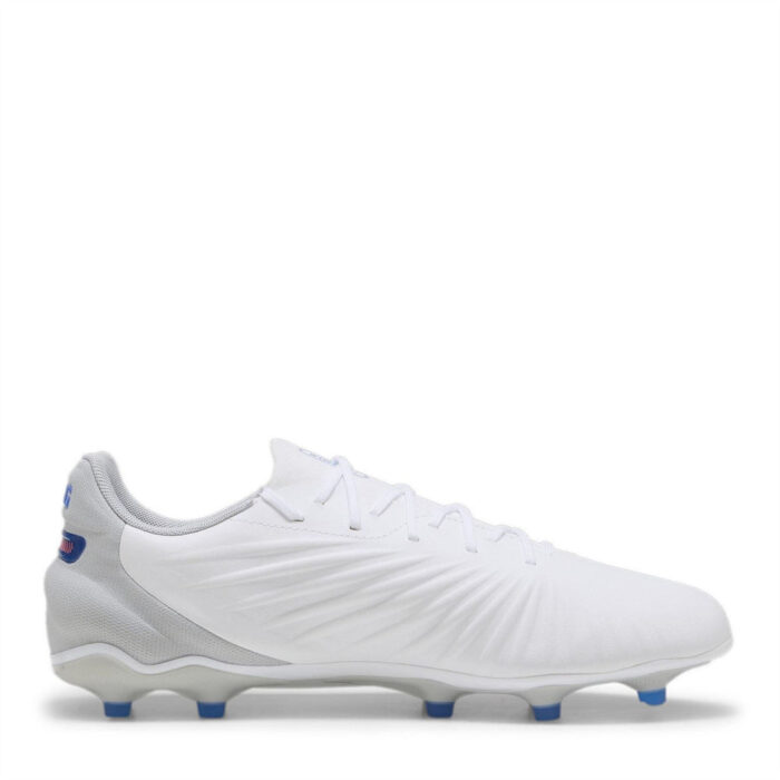 Puma King Firm Ground Football Boots – White/Blue/Grey - Image 4
