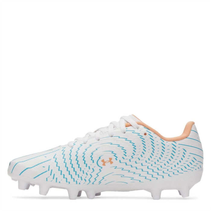 Under Armour Junior Firm Ground Football Boots – .White/Blue – view 2