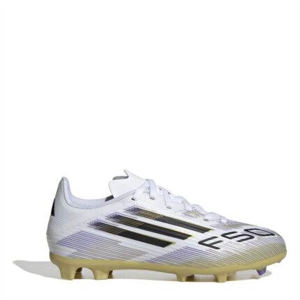 adidas F50 Junior Firm Ground Football Boots – White/Blk/Gold