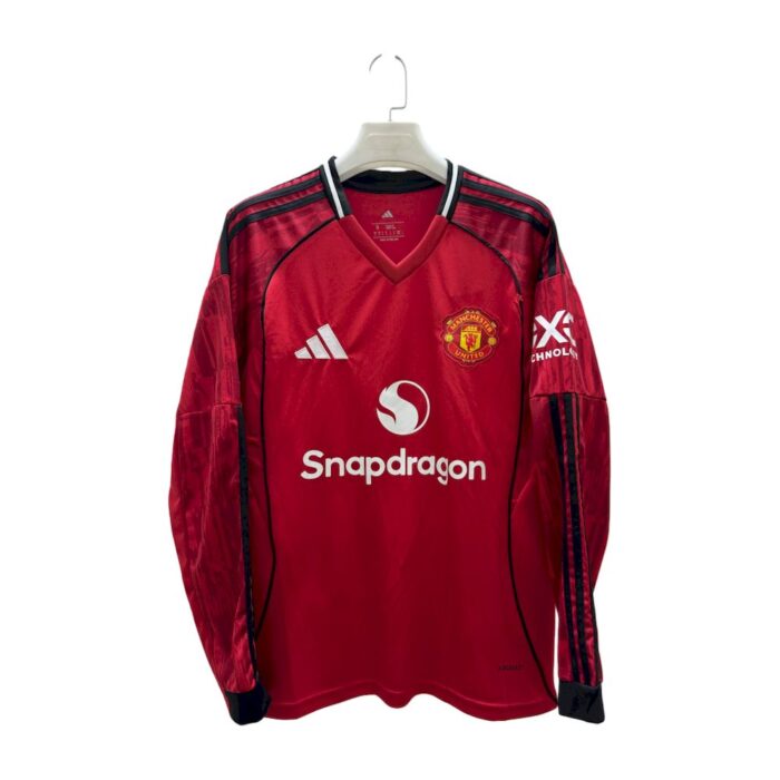 Mens Manchester United 2025/26 Home Long Sleeve Jersey 4