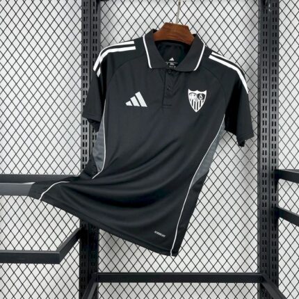 Mens Sevilla FC 2025/26 Black Travel Polo Jersey 6