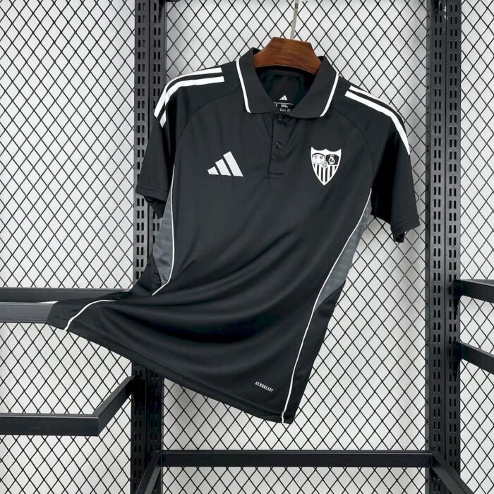 Mens Sevilla FC 2025/26 Black Travel Polo Jersey 6