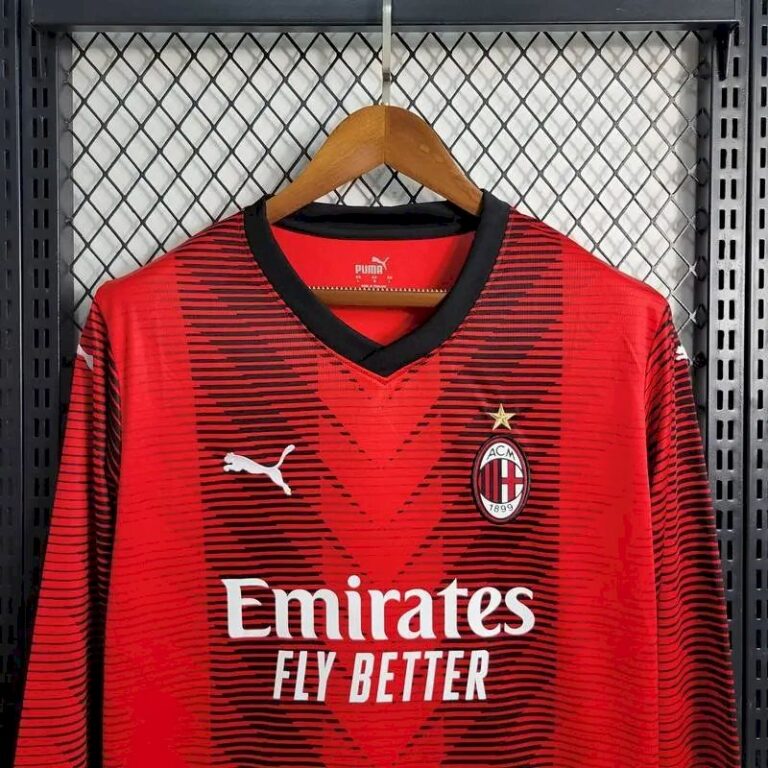 Mens AC Milan 2023/24 Home Long Sleeve Jersey 1