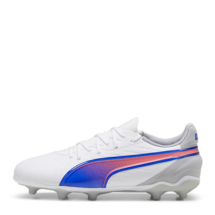 Puma King Junior Firm Ground Football Boots – White/Blue/Grey – view 2