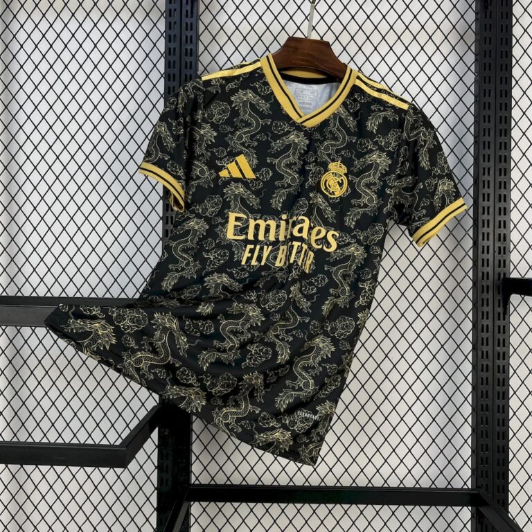 Mens Real Madrid 2025/26 Black Golden Dragon Edition Jersey