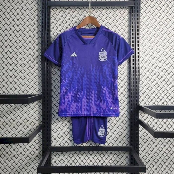 Kids Argentina 2022 Word Cup 3-Stars Away Kit 9