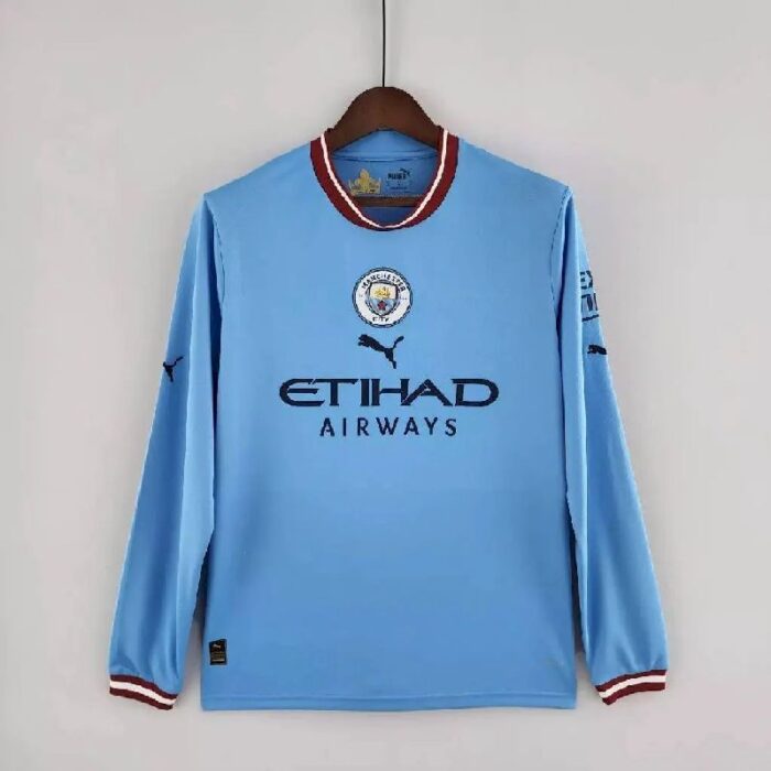 Mens Manchester City 2022/23 Home Long Sleeve Jersey 8