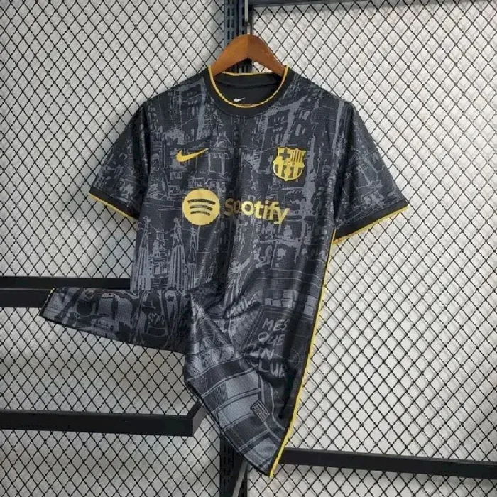 Mens Barcelona 2023/24 Black Gold Jersey 1