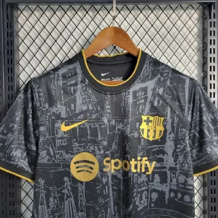 Mens Barcelona 2023/24 Black Gold Jersey 2