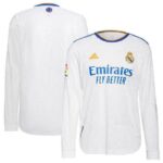 Mens Real Madrid 2021 Home Patch Long Sleeve Jersey – White