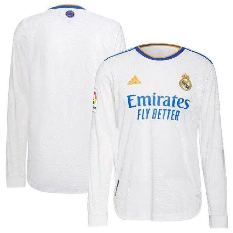 Mens Real Madrid 2021 Home Patch Long Sleeve Jersey – White