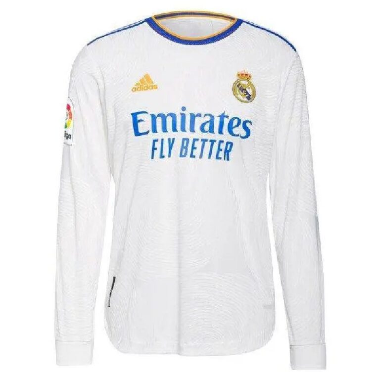 Mens Real Madrid 2021 Home Patch Long Sleeve Jersey – White 1