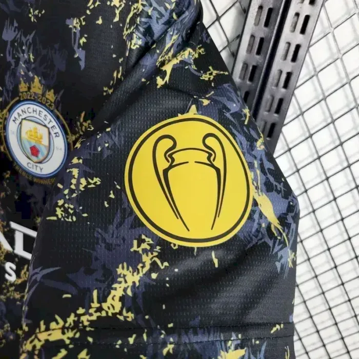 Mens Manchester City 2023/24 Black Gold Jersey 5