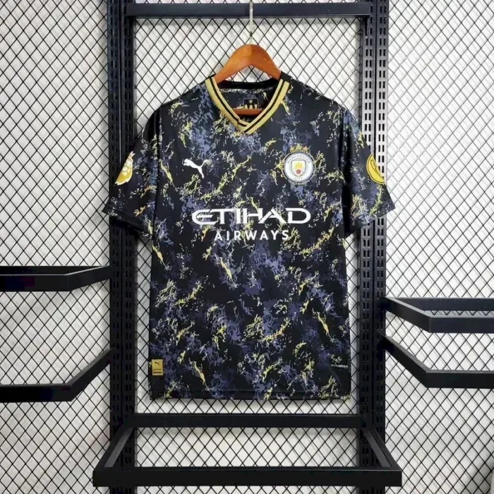Mens Manchester City 2023/24 Black Gold Jersey 1