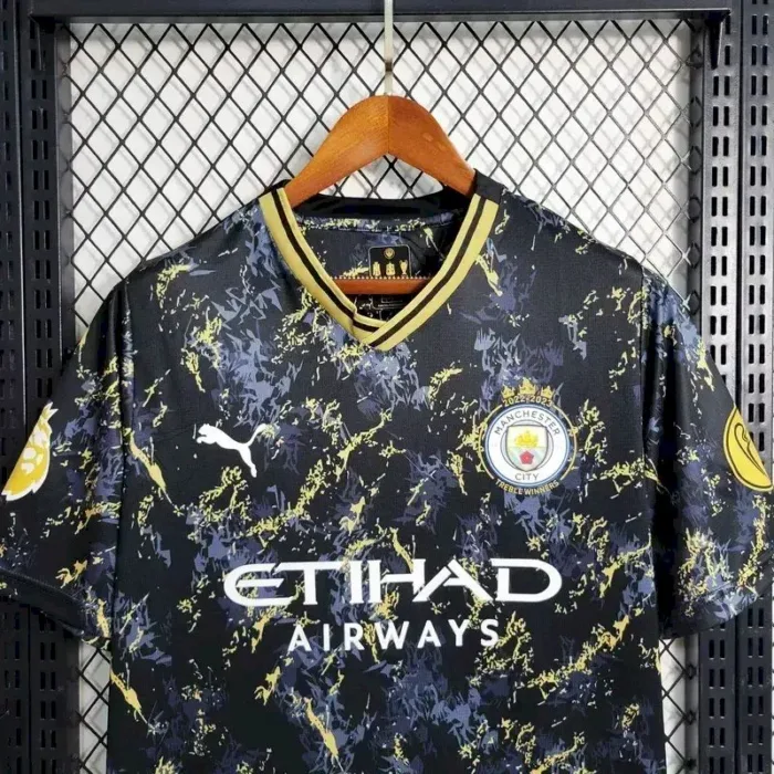 Mens Manchester City 2023/24 Black Gold Jersey 7