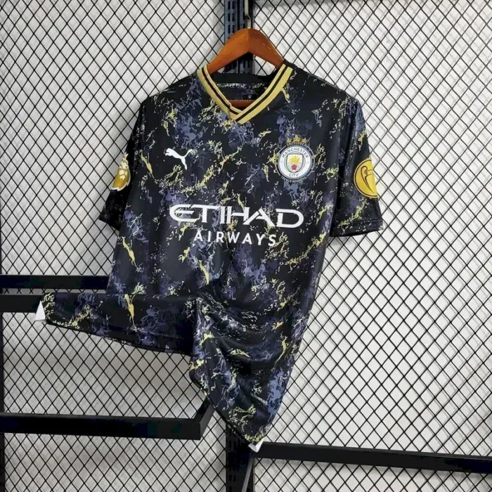 Mens Manchester City 2023/24 Black Gold Jersey 9
