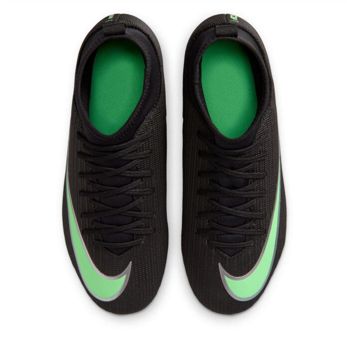 Nike Junior Firm Ground Football Boots – Black/Green – view 6