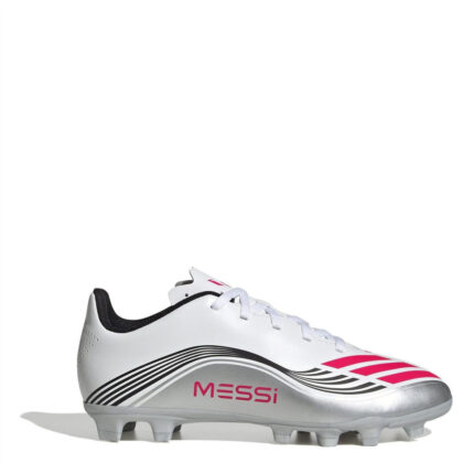 adidas F50 Messi Junior Firm Ground Football Boots – White/Red