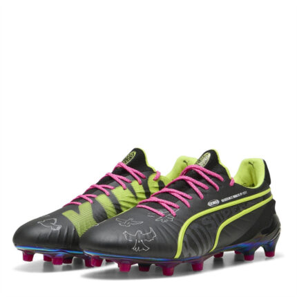 Puma King Firm Ground Football Boots – Black/Lime/Pink