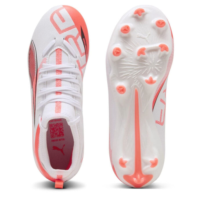 Puma Ultra 5 Junior Firm Ground Football Boots – White/Red – view 3