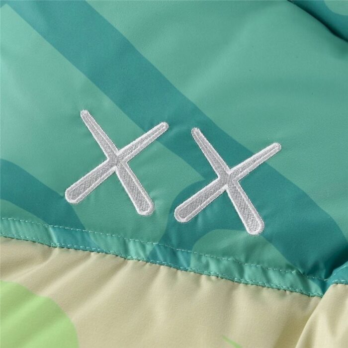 Mens TNF X KAWS Retro 1996 Nuptse Green Jacket - Image 3