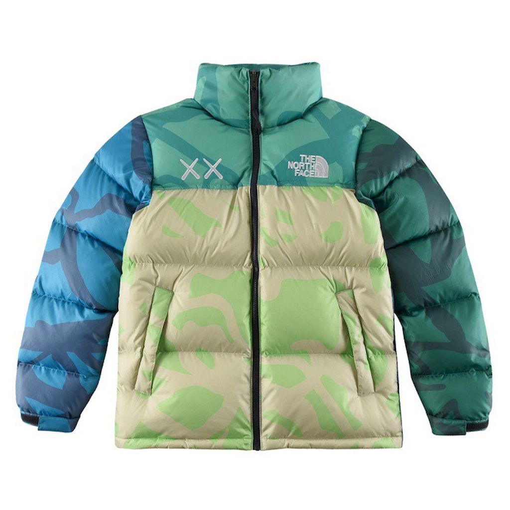Mens TNF X KAWS Retro 1996 Nuptse Green Jacket - Image 1