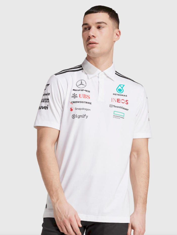 Mercedes Benz 2025 F1 white Polo Shirt - Image 3