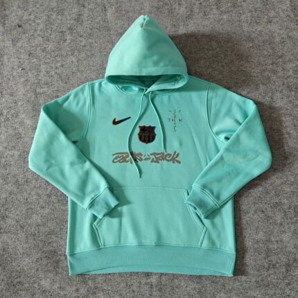 Mens Barcelona 2025 Travis Scott Edition Grass Green Football Hoodie