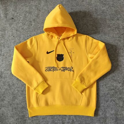 Mens Barcelona 2025 Travis Scott Edition Yellow Football Hoodie