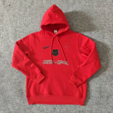 Mens Barcelona 2025 Travis Scott Edition Red Football Hoodie
