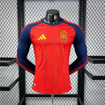 Mens Spain 2026 World Cup Home Long Sleeve Jersey Player Version (Champion 2-Star Version)