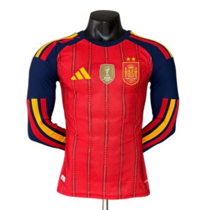 Mens Spain 2026 World Cup Home Long Sleeve Jersey Player Version Champions Edition