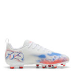 Puma Junior Firm Ground Football Boots – Wht-Blk-Glw Red – view 4