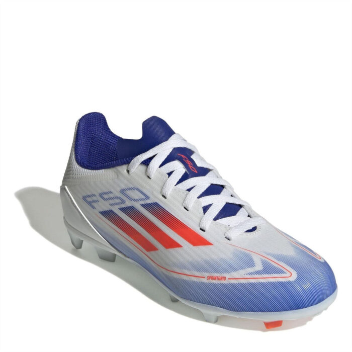 adidas F50 Junior Firm Ground Football Boots – White/Red/Blue – view 3