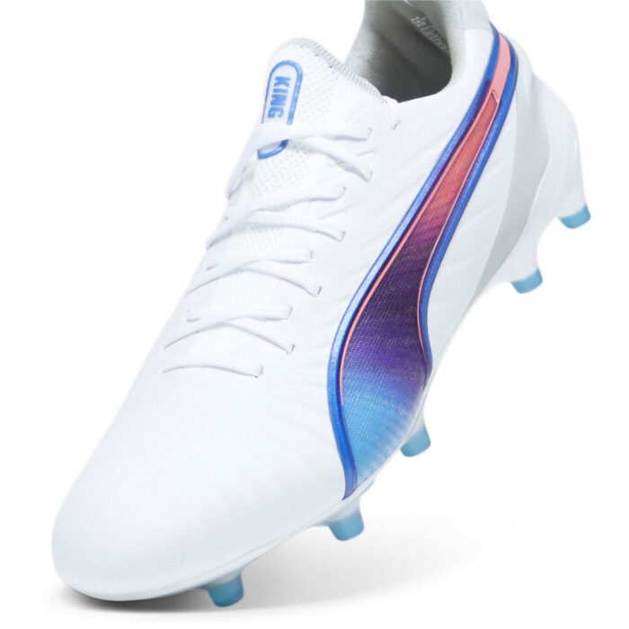 Puma Womens King Firm Ground Football Boots – White/Blue/Grey – view 6