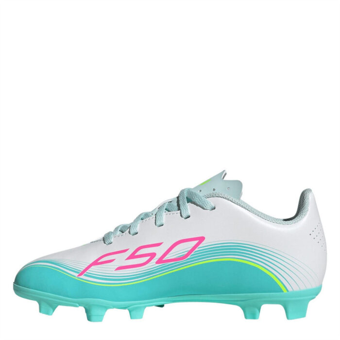 adidas F50 Messi Junior Firm Ground Football Boots – Wht/Pink/Blue – view 2