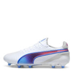 Puma King Firm Ground Football Boots – White/Blue/Grey – view 2