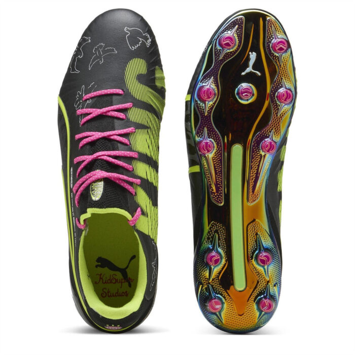 Puma King Firm Ground Football Boots – Black/Lime/Pink - Image 3