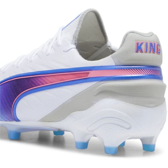 Puma King Firm Ground Football Boots – White/Blue/Grey – view 5