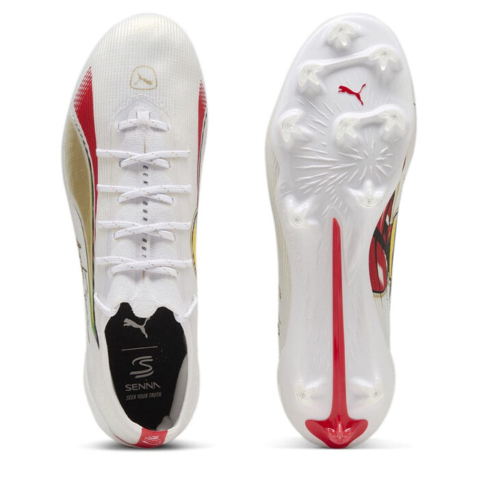 Puma Ultra 5 Firm Ground Football Boots – White/Gold/Red – view 3