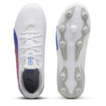 Puma King Junior Firm Ground Football Boots – White/Blue/Grey – view 3