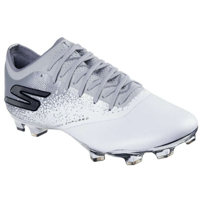 Skechers Razor Firm Ground Football Boots – White/Silver - Image 3