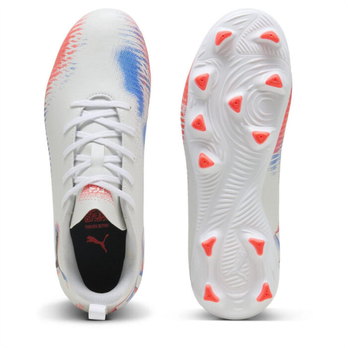 Puma Junior Firm Ground Football Boots – Wht-Blk-Glw Red – view 3