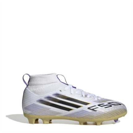 adidas F50 Junior Firm Ground Football Boots – White/Blk/Gold