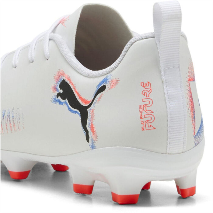 Puma Junior Firm Ground Football Boots – Wht-Blk-Glw Red – view 5