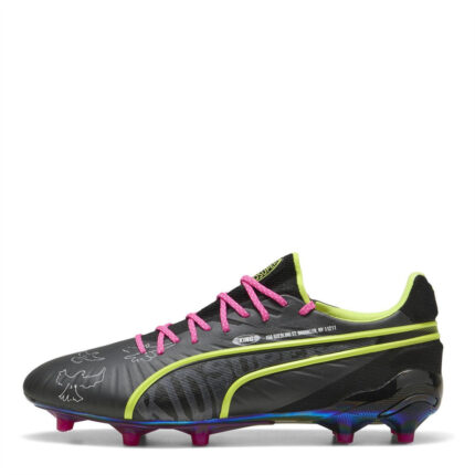 Puma King Firm Ground Football Boots – Black/Lime/Pink – view 2
