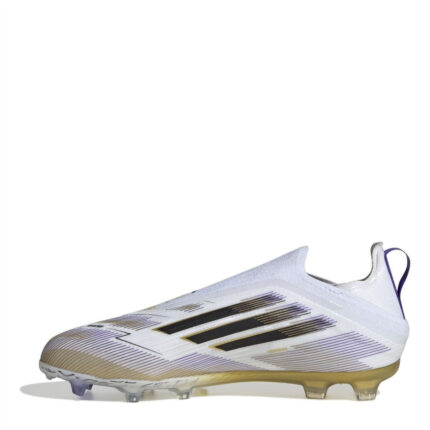 adidas F50 Laceless Junior Firm Ground Football Boots – White/Blk/Gold – view 2