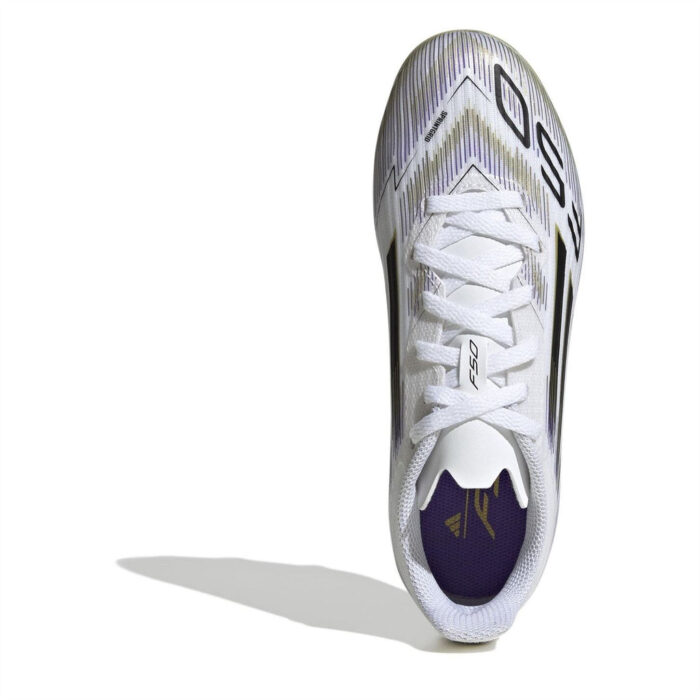 adidas F50 Junior Firm Ground Football Boots – White/Blk/Gold – view 5
