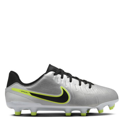 Nike Tiempo Legend 10 Junior Firm Ground Football Boots – Silver/Volt