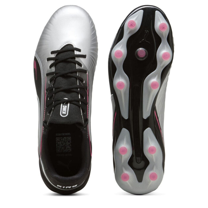 Puma King Firm Ground Football Boots – Silver/Black – view 3